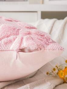 1/2 件装粉色蝴蝶结爱心毛绒抱枕套，18 英寸 x 18 英寸，可爱、奢华、柔软，100% 涤纶，拉链封口，现代风格，适用于沙发、客厅、卧室装饰 - 粉色 - 查看 4