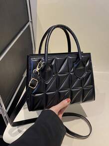 1pc Embossed Crocodile Pattern Handbag Single-Shoulder & Crossbody Bag - Black - View 3