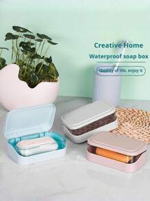 1/2/3pcs[Hot Selling]Quick-Drain Soap Dish With Lid - Thickened Non-Slip Bath Organizer, Detachable Shower Caddy For Home/Dorm/Travel, Multi-Color Options(Colors Random)Green Decor(Saudi National Day)