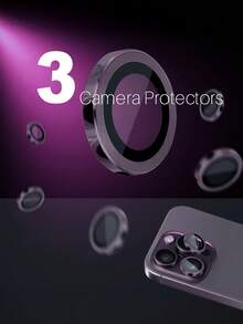 ZYONS 3片/套紫色金属质感相机镜头保护膜，完美贴合，圆形后置摄像头镜头保护膜，兼容 17 Pro Max/17 Air/16 Pro Max/16 Pro/16 Plus/16/16E/15/14/13 Mini/12/11 - 紫色 - 查看 5