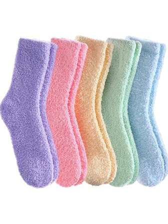 1/3/6 Pairs Thickened Coral Fleece Socks For Women, Warm Lining Long Socks For Winter, Suitable For -40°C, Fuzzy Sleep Socks