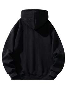 Moletom Masculino Casual Folgado com Capuz e Zíper Parcial, Outono