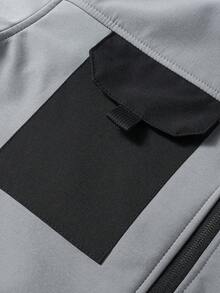 男士时尚多口袋保暖防风夹克 - 涤纶面料，拉链口袋方便实用，袖口可调节，适合秋冬季远足、钓鱼、户外活动 - 灰色 - 查看 5