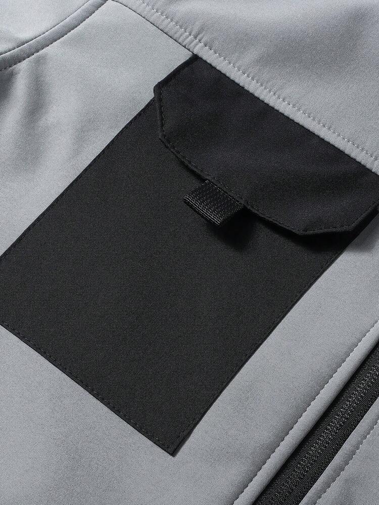 Chaqueta cortavientos con forro térmico y múltiples bolsillos para hombre - Poliéster, con bolsillos con cremallera para mayor comodidad, puños ajustables, adecuada para senderismo, pesca y actividades al aire libre en otoño/invierno - Gris - Añade 5