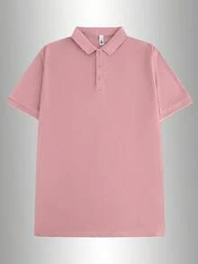 男士夏季商務休閒修身短袖 Polo 衫 (1件) | 純色珠地棉透氣上衣 | 免熨燙防皺辦公通勤工作服 - 玫紅色 - 查看 6