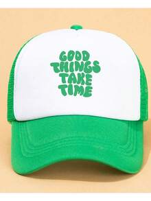 一件装 男士浅灰色艺术文字印花休闲可调节户外棒球网帽卡车司机帽 - 淺灰色 - 查看 5