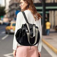 1 Pc Fashion Multifunction Portable Mummy Bag.Automobile Cradle Bag.Fashion Women Work Bag.Retro Tote Bag.Drawstring Bag.Shoulder Bags.Large Capacity Supermarket Shopping Bag.School Backpack Carry On Hand.Basics Solid Color Backpack.Lightweight Portable Canvas Bag With Handle.Business Day Weekender Bag.Note: The Color Of Shoulder Strap Is Random. - 黑色 - 查看 2