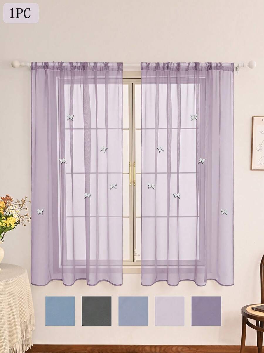 含 1 件涤纶薄纱窗帘杆，6 件白色蝴蝶装饰，纯色，经典设计，含杆，可过滤卧室、客厅窗户的阳光