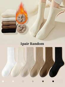 1/4/6双装女士保暖加厚短袜，冬季踝袜，纯色，睡眠袜，家居袜，绒面袜，黑白纯色，舒适保暖透气 - 彩色 - 查看 12
