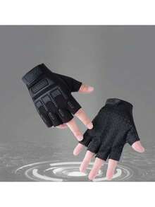 Half Finger Gloves For Men, Fingerless Outdoor Cycling Driving Fitness Sports Fishing Gloves - Black - View 4