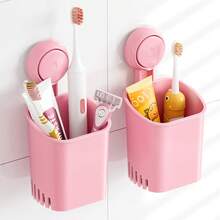 TAILI Portacepillos de Dientes, Sujeción máxima 5 KG, Organizador de Afeitadoras de Ducha, Ventosa Portapasta de Dientes de Pared para Baño, Sin Taladrar, Blanco en Plástico - 1 pieza rosa - Ver 12