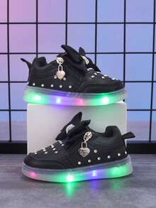 MGO Kidss MGO Kids 2025 Wiosna i Jesień Nowe Buty Księżniczki z Kokardką i Kryształkami, Buty Płaskie, Buty Studenckie, Buty Dziecięce w Wieku 1-6 Lat, Buty Codzienne, Buty Sportowe, Buty Świecące