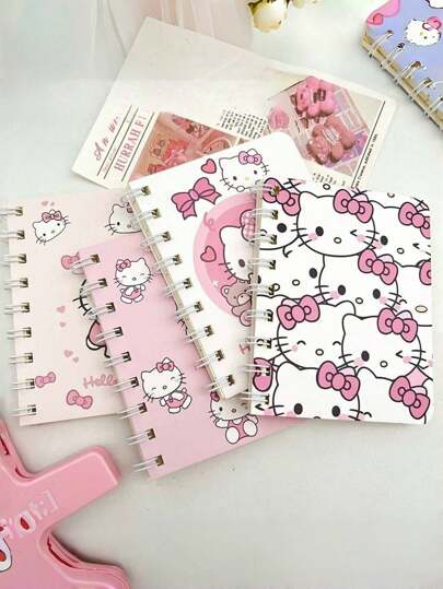 Sanrio 4pcs Sanrio Hello Kitty Spiral Notebooks - Thick & Cute Cartoon Theme Daily Planner, School/Office Use, Sanrio Stationery, Suitable As Back To School Gift