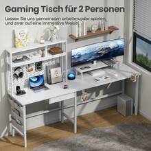 HLONONE Gaming Table with LED, 170 x 100 cm, Gaming Desk, L Shape with 3 Sockets and 2 USB, Reversible Corner Desk, PC Corner Table, Computer Desk with Monitor Stand and Countertop Shelf