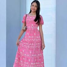 Long Youth Dress Modern Fashion In Lesse Print - Rusty Rose - View 4
