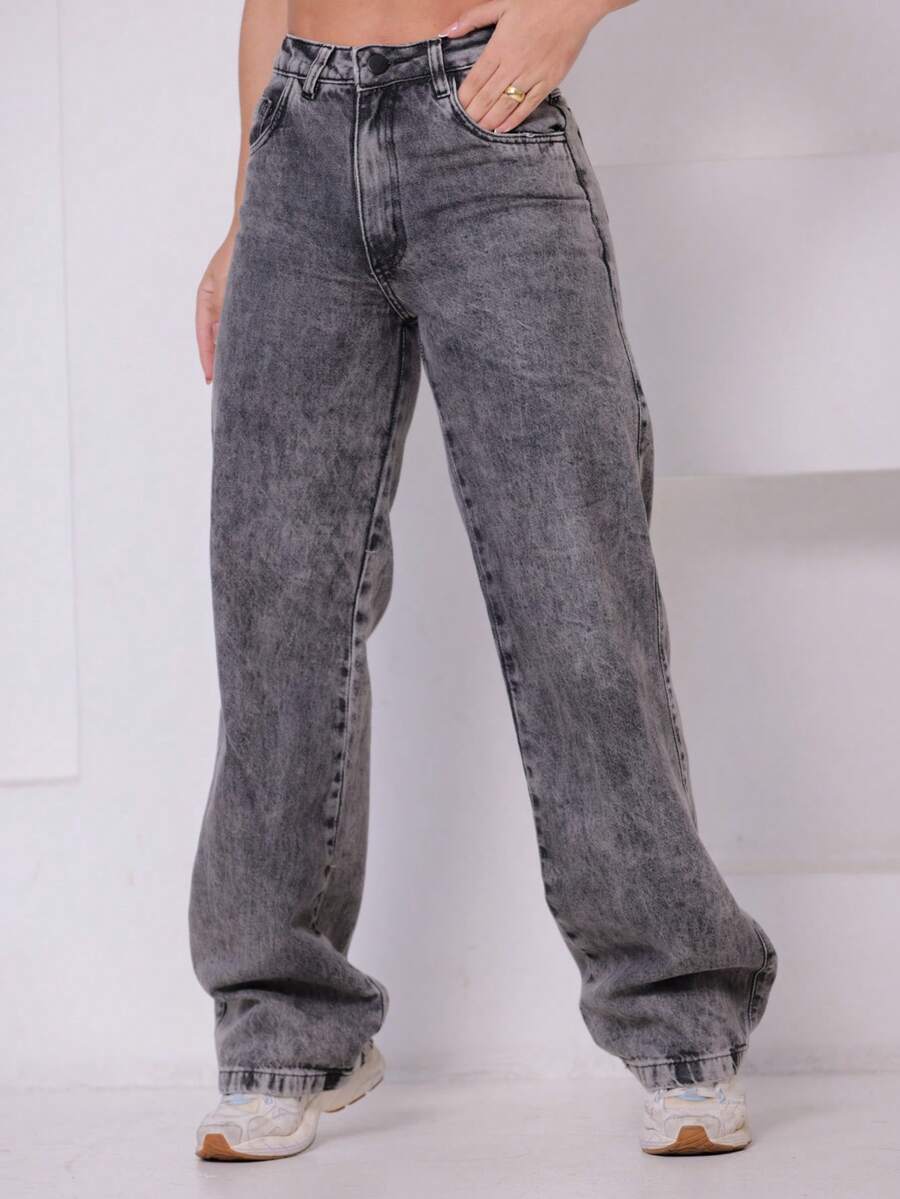 Wide Leg Gray Jeans. - Xám - Xem 1