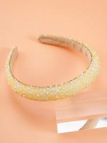 1pc Girls' Yellow Crystal Headband, Fashionable Thick & Wide Headband Suitable For Daily Wear And Gatherings