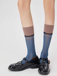 1 Đôi tất Hàn Quốc phong cách tạp chí Xuân/Hè 2025, tất mỏng cao đến đùi cổ điển, ấm áp - Nhiều màu - Xem 6