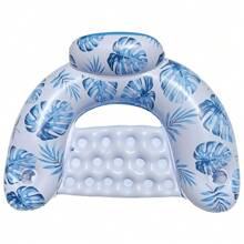 1pc Maple Leaf Pattern Inflatable U-Shaped Floating Chair For Adults, Simple Water Recreation Float, Maple Leaf PVC Inflatable Float, Inflatable Water Floating Chair With 2 Cup Holders, Foldable Maple Leaf U-Shaped Floating Bed, Water Lounge Chair, Pool Party, Beach Fun