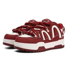 Q-AND Ladies Skateboard Shoes, Women's Outdoor Casual Sports Shoes 8 Colors Matching Women's Shoes Thick-Soled Casual Shoes Campus Sports Shoes Non-Slip Shock Absorption Thick Shoelaces Breathable Fabric Universal For All Seasons Suitable For Students, Outdoor Sports, Fashion Lovers - 紅色 - 查看 6