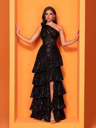 Women's Corset Fishbone Handmade 3D Flower Embroidered Sequin Slanted Shoulder Slit A Line Sexy Dress Adjustable Back Strap Suitable For Different Body ,Elegant Luxurious Long Dress For Women, Making Women Younger And More Charming, Suitable For Various Parties, Graduations, Weddings, Events And Various Banquets Dancing Parties, Formal Ball Gown Party Dress, Wedding Guest Dress ,Evening Dress(Deluxe Edition)