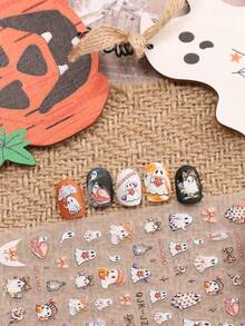 2 件可爱卡通万圣节美甲浮雕贴纸 - 鬼魂、南瓜、蜘蛛、小鬼和花朵图案，女士自粘美甲贴花，5D 浮雕饰面，可爱、有趣和卡通主题，易于粘贴指甲装饰、DIY、节日礼物、派对风格 - 彩色 - 查看 5