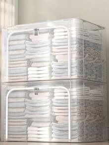 1个24升/66升/80升透明PVC储物箱，大型防水钢架家用衣物床上用品收纳箱，可折叠衣柜储物箱，适用于卧室