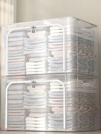 1个24升/66升/80升透明PVC储物箱，大型防水钢架家用衣物床上用品收纳箱，可折叠衣柜储物箱，适用于卧室