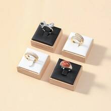 1pc Natural Bamboo Wood Ring Stand, Jewelry Display Rack Back To School - White - View 1