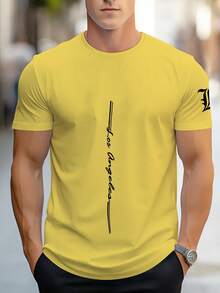 Men's Light Pink Quick-Dry Breathable Short Sleeve Crew Neck T-Shirt With "Los Angeles" Graphic Print - Perfect For Outdoor Sports - Multicolor - View 4