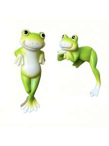 1pc/2pcs Leaf Cooling Simulation Frog Decor, Aquarium Fish Tank Micro Landscape Arrangement, Home Balcony Craft, Tabletop Decoration, Frog Pot Hanging Glass Fish Tank Edge Decor, Garden Outdoor Potted Plant Hanging Accessory