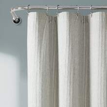 LUSH DECOR Vintage Stripe Yarn Dyed Cotton Blend Shower Curtain Black Single 72x72 Halloween-Fall Decor-Room Decor - Gray - 查看 3