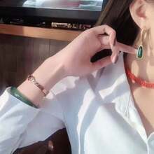 1pc Jade-Inspired Large Hoop Earrings, Long Chinese Style Earrings, Slimming Face Jewelry Accessories Suitable For Women's Daily, Festival, Party Wear, Girlfriend Surprise Gift