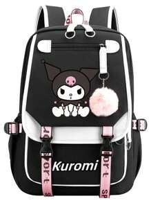 Sanrio Sanrio Kuromi Anime Cartoon Backpack , Nylon Laptop Backpack For Boys And Girls, Multiple Compartments, External Device Ports, Waterproof Design, Adjustable Shoulder Straps, Suitable For School And Daily Use As Well As Travel, Cute Cartoon Printing, Themed Lunch Bag, Backpack Durable Zipper Closure, Back-To-School Supplies
