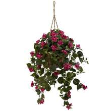 Silk Bougainvillea Hanging Basket Faux Plant UV Fade Resistant Home Office Decor Year Round Gift 28 Inch Height - 彩色 - 查看 3