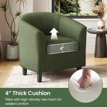 Corduroy Barrel Chair, Upholstered Club Accent Chair, Round Armchair With Soft Cushion For Living Room Bedroom Reading Room, Dark Green,10160465