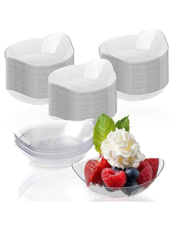 10 pièces Petites assiettes à dessert de 1 oz, plats à apéritif en plastique transparent, bol de fête de mariage ovale, bol de yaourt, bol de pâte de tomate et salade. Parfait pour les fêtes, Noël, Halloween, anniversaires, rentrée des classes.