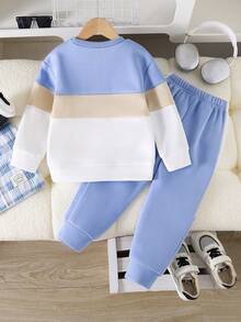 Toddler Cartoon Print Warm Crew Neck Sweatshirt And Sweatpants Set