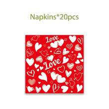 1 Set Red Heart Themed Disposable Party Supplies, Suitable For Valentine's Day, Thanksgiving, Mother's Day, Weddings - Includes Disposable Paper Plates, Paper Cups, And Napkins - Multicolor - View 5