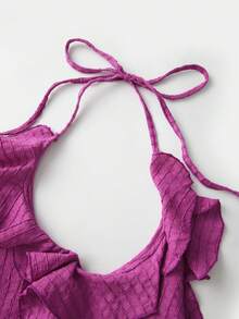 Women Halter Top, Tie-Up Sleeveless Tops Backless Ruffled Solid Summer Vest For Club Party - 玫紅色 - 查看 4