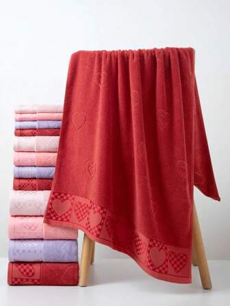 1 st tunn badhandduk, flera färger, minimalistiskt jacquardmönster med hjärtmönster, rektangulär 70*140 cm ELLER liten hand-/ansiktshandduk, fyrkantig näsduk, absorberande, snabbtorkande, mjuk, lämplig för badrum, kök, resor, presenter, gym, strand, hotell, salong, utomhus, unisex året runt, skola, tillbaka till skolan, resor, researtiklar, heminredning, handduk, hudvård