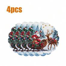 8pcs/6pcs/4pcs/1pc Holiday Christmas Placemat Set - Polyester Linen Round Placemats With Santa Claus & Reindeer Design, Christmas Floral Print, Non-Slip, Hand Washable, Suitable For Holiday Dining And Home Decor, Durable.