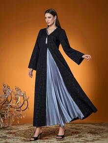 Elegante, Nova Chegada, Senhora, Tecido, Tecido Floral, Cores Contrastantes, Plissado, Técnica de Bordado com Miçangas, Burca Árabe