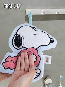 Peanuts 1PC 花生官方授权珊瑚绒毛绒挂式厨房浴室手巾清洁巾精致刺绣亲肤柔软舒适吸水加厚设计