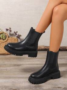 2025秋冬新款女靴，时尚百搭休闲靴，切尔西短靴，一脚蹬女鞋，冬季保暖女靴，平底舒适女靴，西式女靴