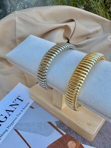 1 Piece Stylish Geometric Zinc Alloy Bracelet With Square And Circular Shape, Street Style And High-End, Exaggerated And Minimalist, Abstract And Vintage - Vàng - Xem 6