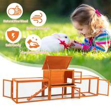 Casa para cobayas de 4 puertas y dos niveles, 240 x 48 x 79 cm, color naranja, con estante extraíble.