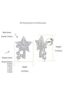 1 Pair Diamond Earrings, Unique Design Cubic Zirconia Comet Star 925 Silver Star Stud Earrings, Suitable For Daily Wear And Dates