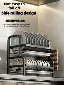 1pc Kitchen Rack Dish Drainer Rack, Thick & Sturdy Multi-Layer Tableware Storage Rack, Multifunctional Bowl & Cutlery Holder, Countertop Bowl Cabinet, 2-Tier 3-Tier Bowl & Plate Organizer