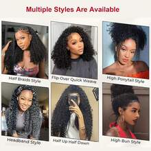 bling hair Parrucca mezza in capelli umani, ondulata, 3 in 1, adatta ai principianti, pieghevole, con coulisse, senza colla, pronta da indossare, parrucche con clip senza cuciture - Natural Black - Visualizzare 9